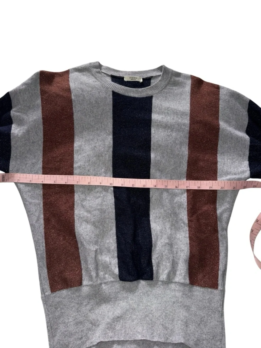 Peserico Gray Sweater with Brown and Navy Vertical Stripes Size 44/8 Large
